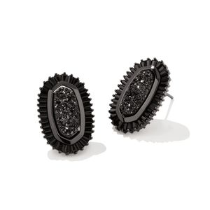 NWOT Kendra Scott Baguette Ellie Gunmetal Stud Earrings in Black Drusy